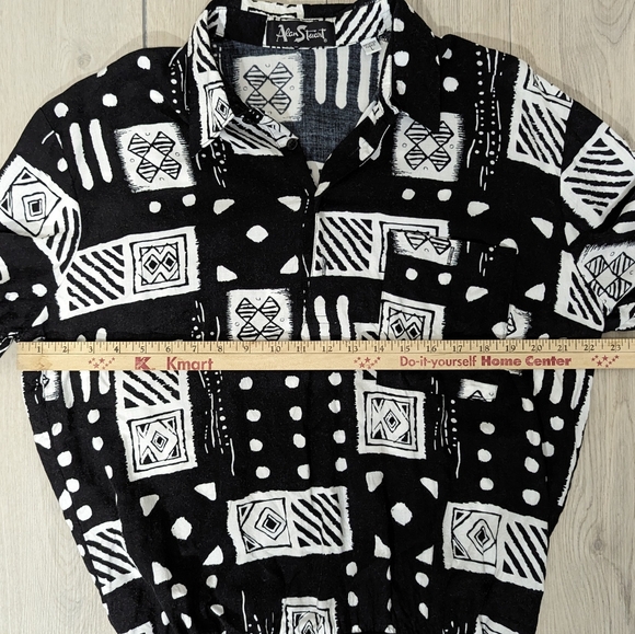 Vintage 1980s Alan Stuart pocketed black n white tee size L geometric pattern - Picture 4 of 9